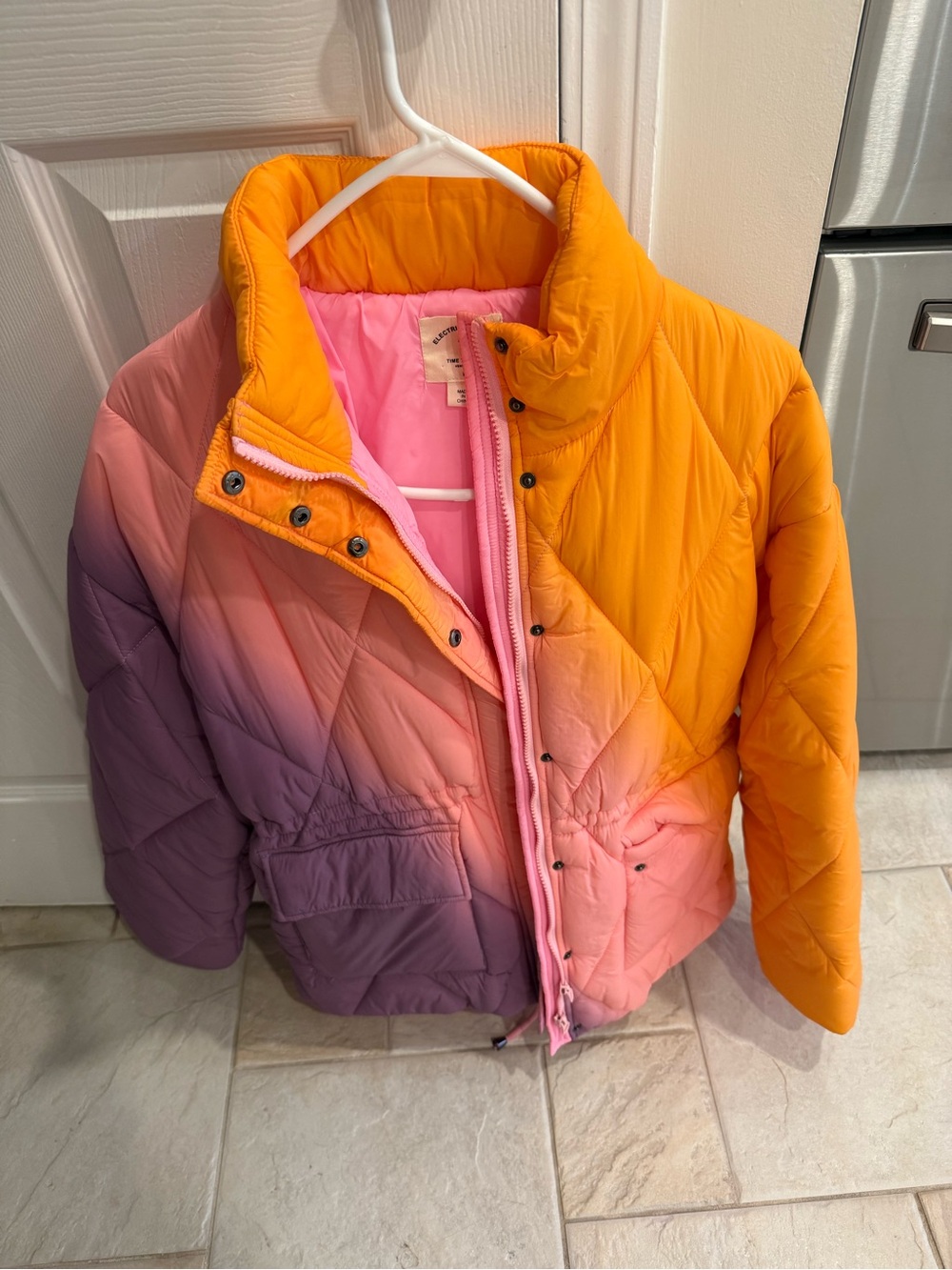Women’s Ombre Puffer Jacket - Pink, Orange & Purple